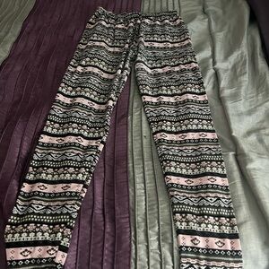 Chic Black and Pink Patterned Pants -Womens XL